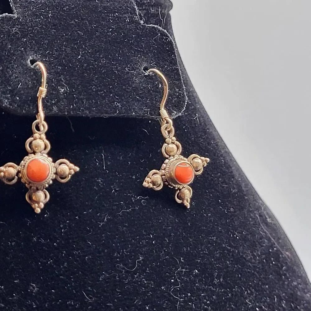Artisan Made Native Coral & Sterling Silver Earrings